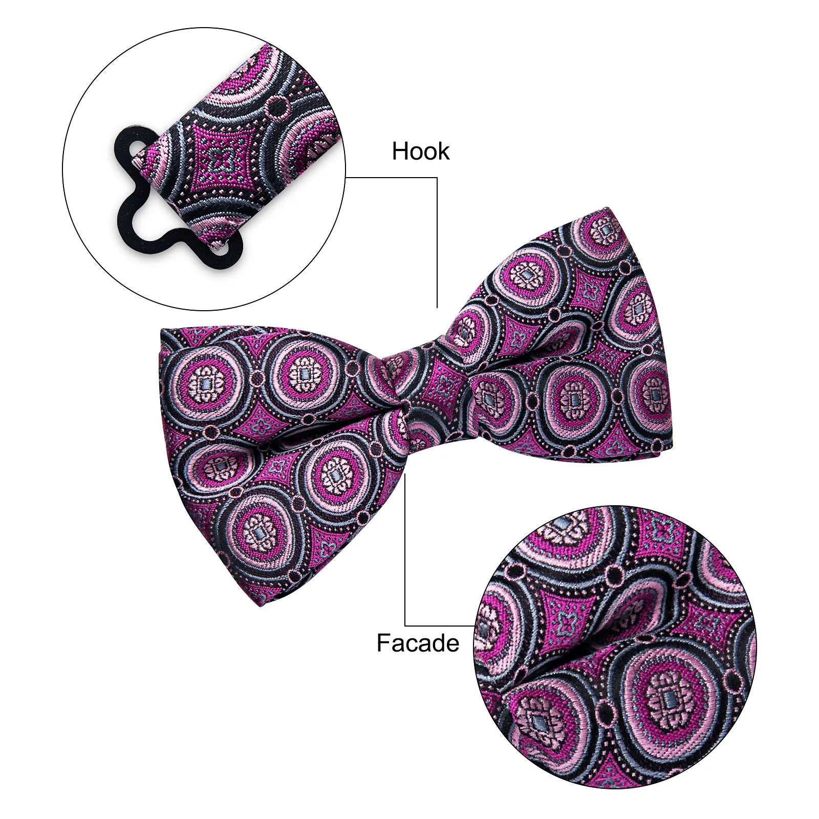 Ties2you Polka Dot Bow Tie Pink Tuxedo Pre-tied Bowtie Handkerchief Cufflinks Set sold by Ties2You product image thumbnail 5