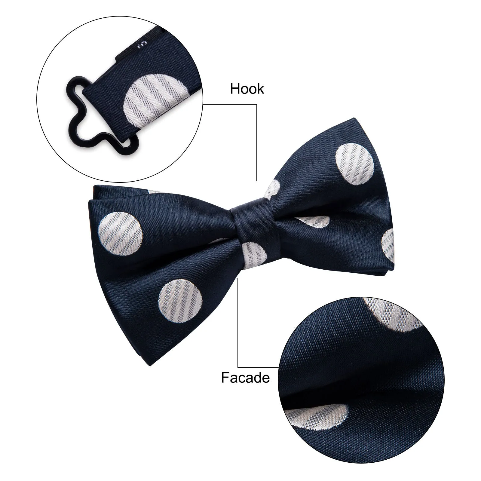 Ties2you Navy Blue Bow Tie Polka Dot Pre-tied Wedding Bowtie sold by Ties2You product image thumbnail 5