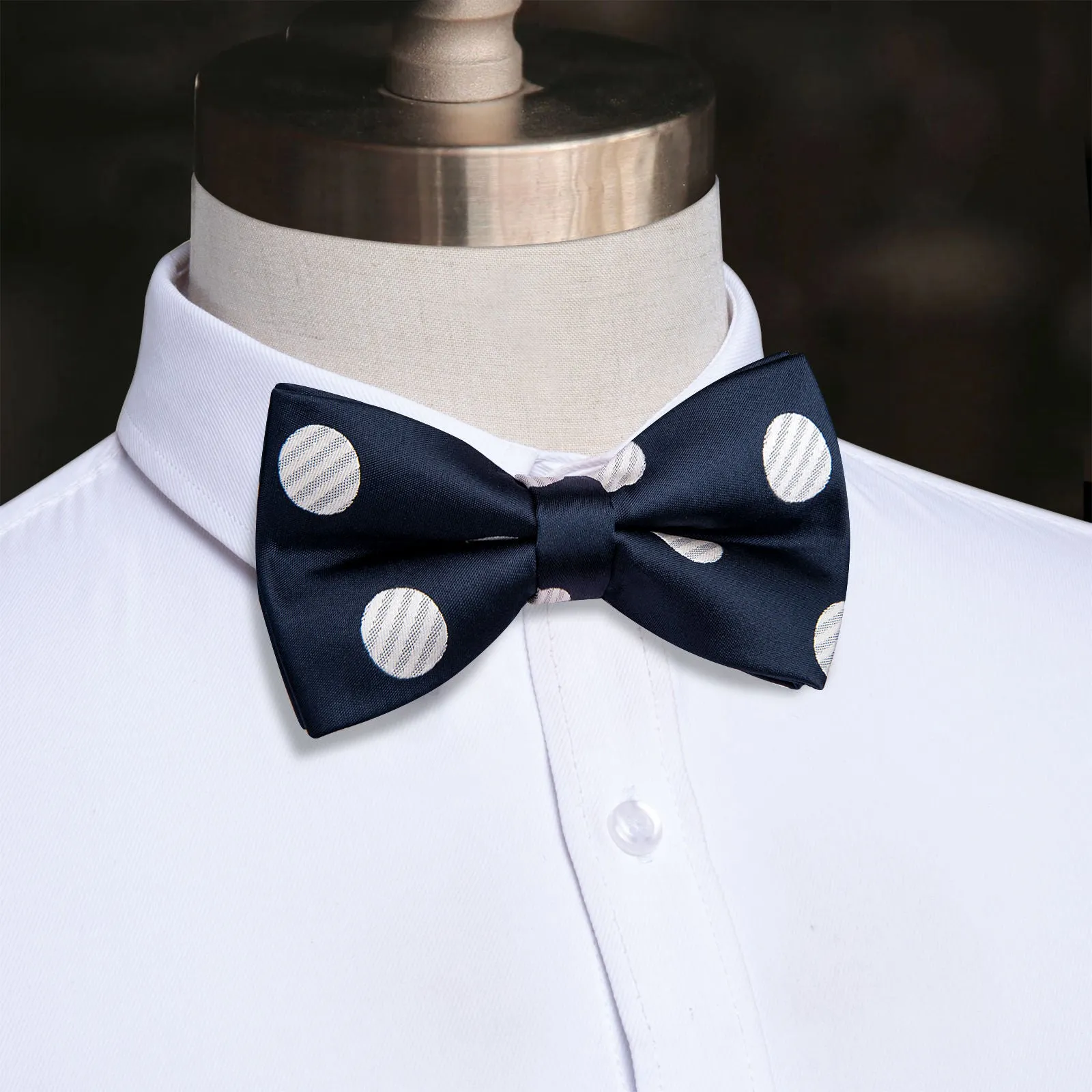 Ties2you Navy Blue Bow Tie Polka Dot Pre-tied Wedding Bowtie sold by Ties2You