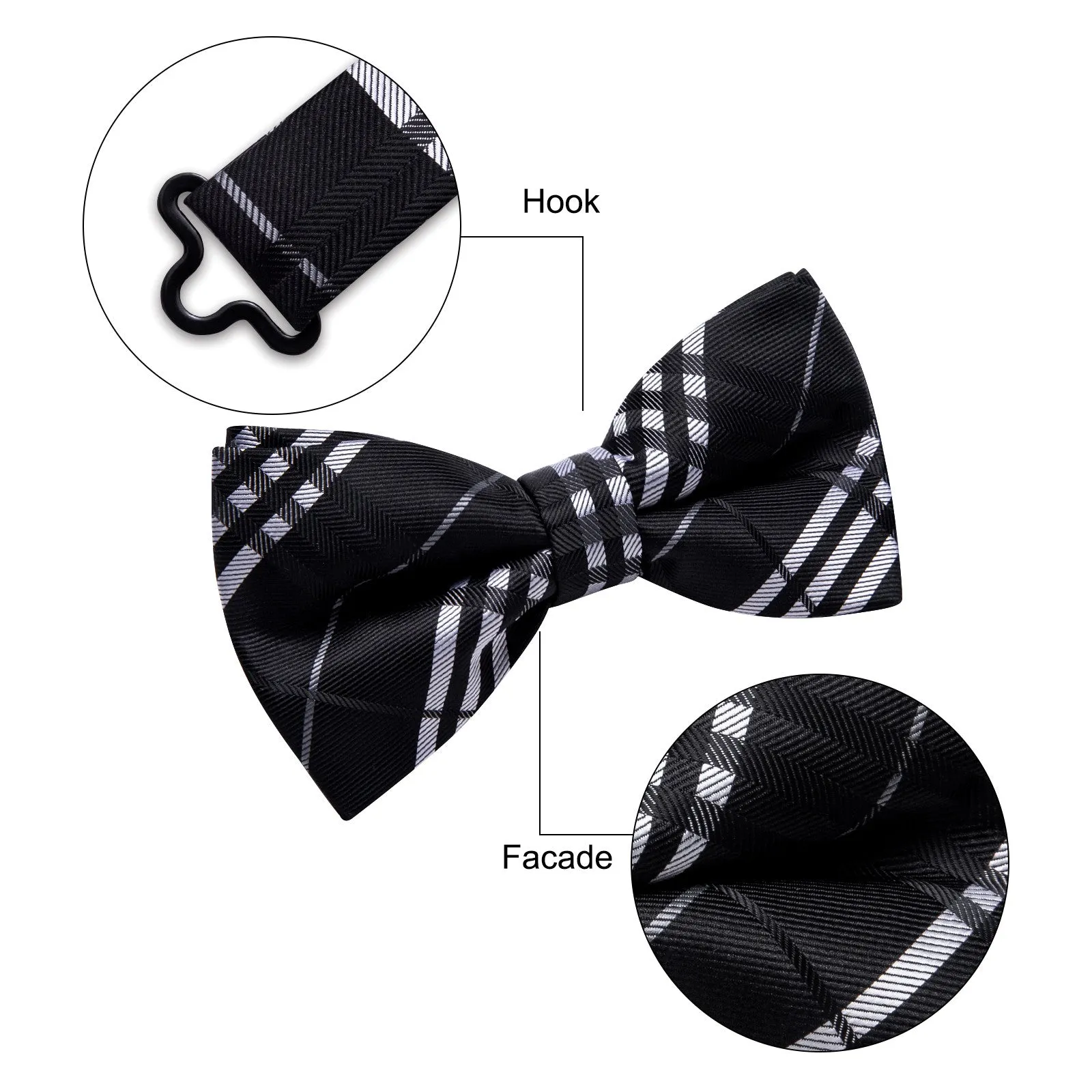 Ties2you Black Bow Tie for Men Pre-tied Plaid Bowtie sold by Ties2You product image thumbnail 3