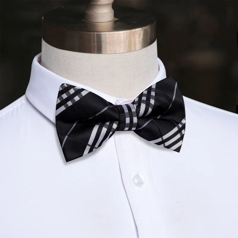Ties2you Black Bow Tie for Men Pre-tied Plaid Bowtie made by Ties2You