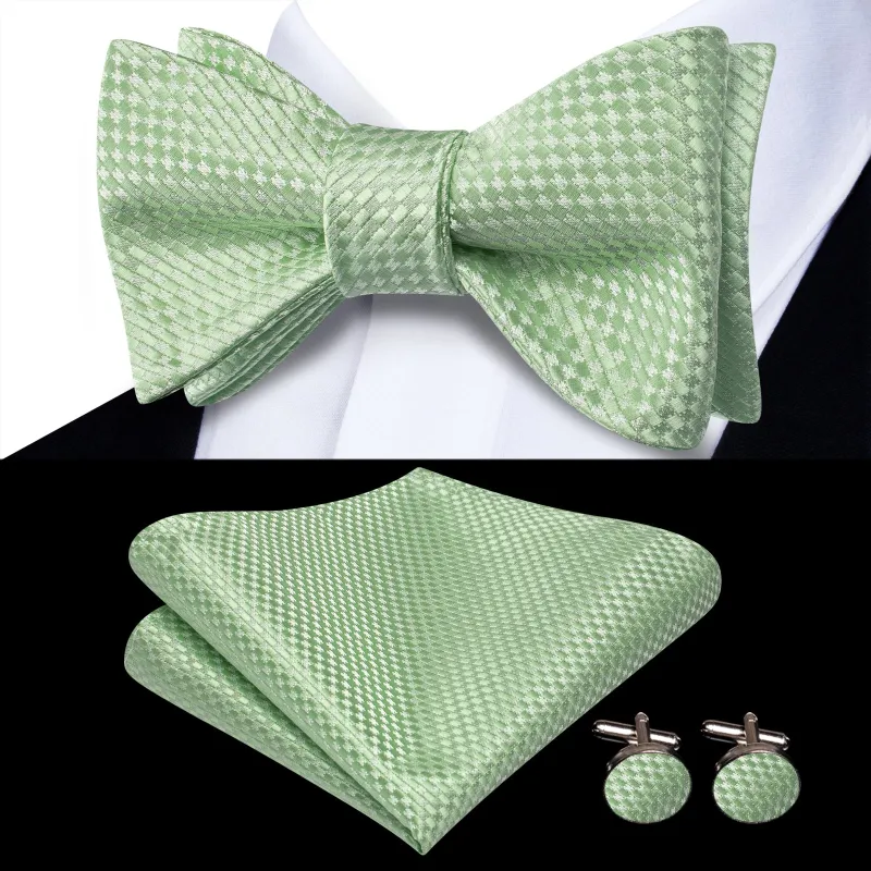 Ties2you Sage Green Geometric Bow Ties Self-tie Plaid Tuxedo Bowtie Pocket Square Cufflinks Set made by Ties2You