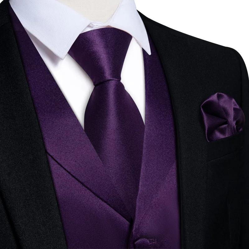 Ties2you Purple Plum Vest Men's Suit Waistcoat Silk Solid Notched Collar Satin Formal Wedding Dress made by Ties2You