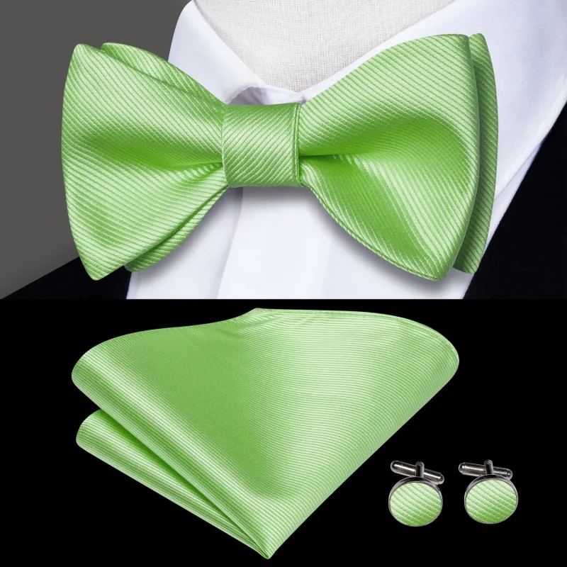 Ties2you Apple Green Solid Self-tied Bow Tie Pocket Square Cufflinks Set made by Ties2You