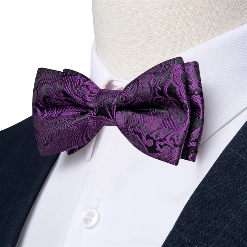 Ties2you Purple Floral Pre-tied Bow Tie Hanky Cufflinks Set made by Ties2You