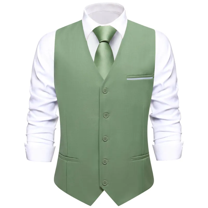 Ties2you Mens Sage Green Vest Tie Solid Silk Wedding Tuxedo Suit Waistcoat Set made by Ties2You