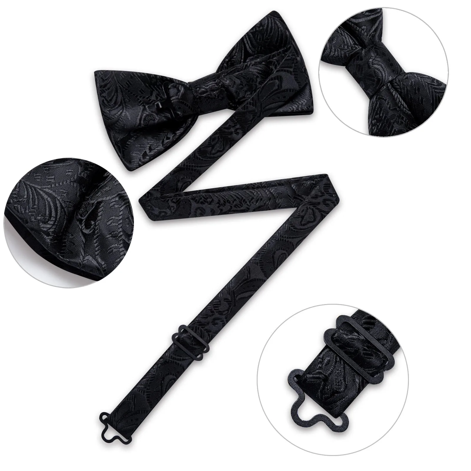 Ties2you Paisley Bow Tie Black Tuxedo Pre-Tied Bowtie Pocket Square Cufflinks Set for Men sold by Ties2You product image thumbnail 5