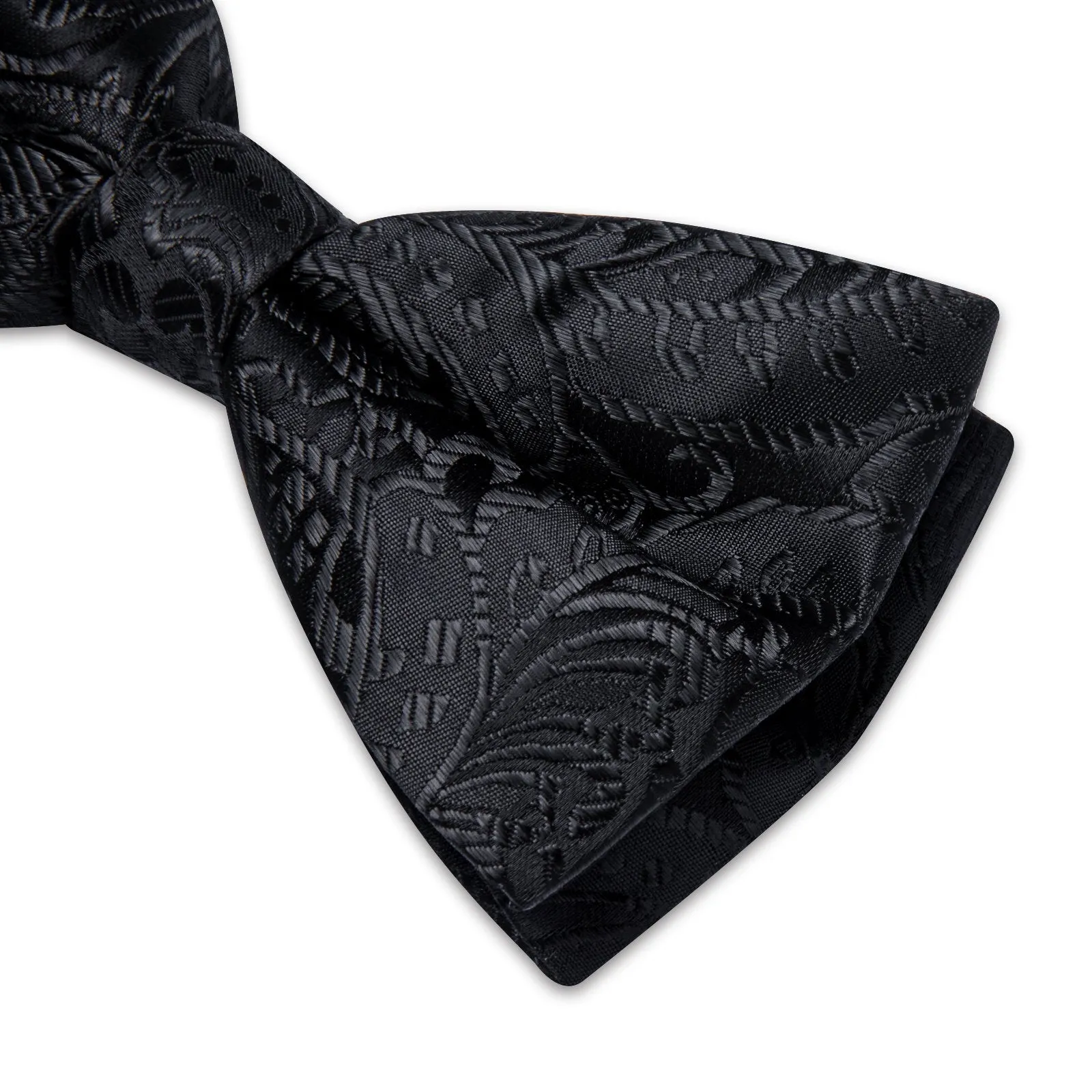 Ties2you Paisley Bow Tie Black Tuxedo Pre-Tied Bowtie Pocket Square Cufflinks Set for Men sold by Ties2You product image thumbnail 3