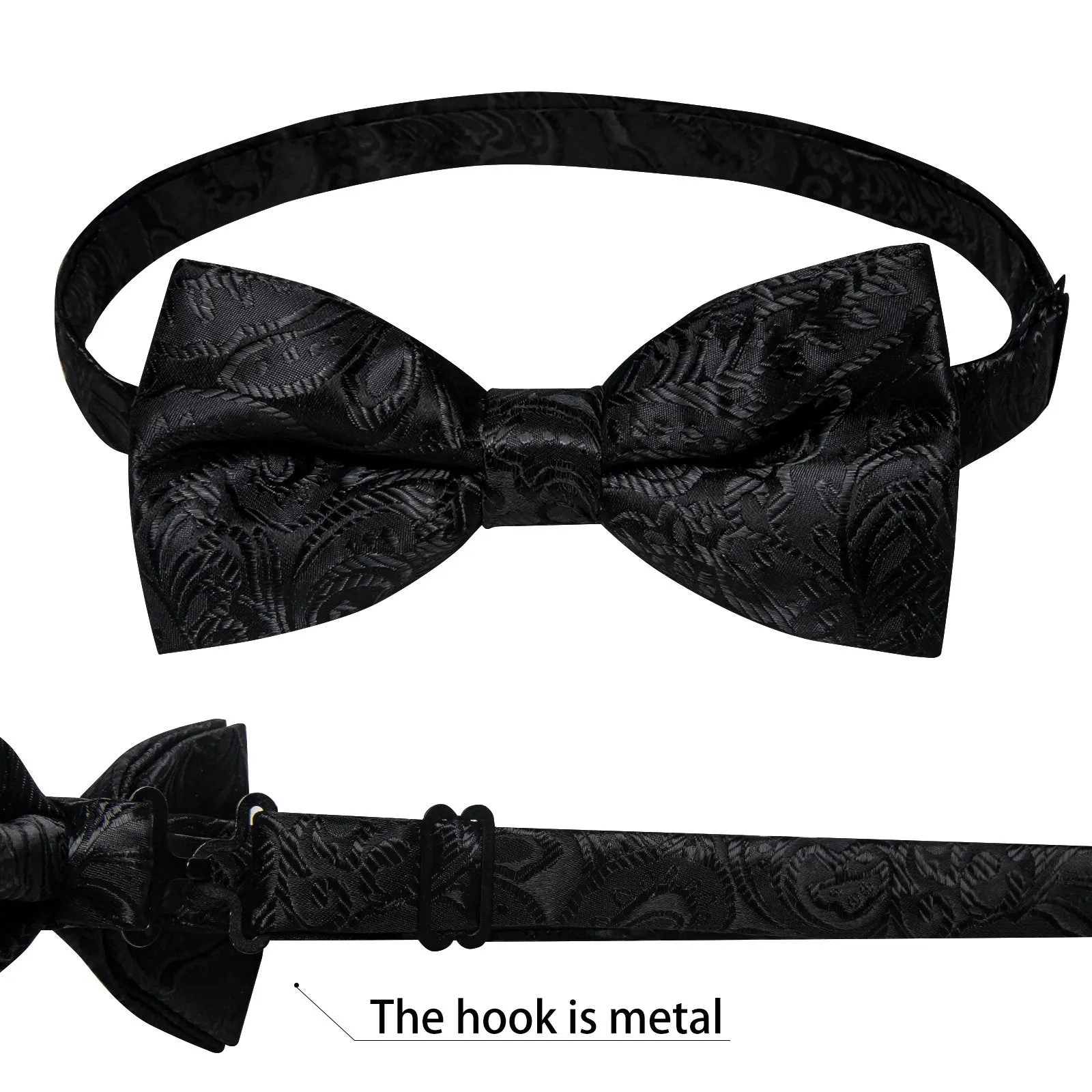 Ties2you Paisley Bow Tie Black Tuxedo Pre-Tied Bowtie Pocket Square Cufflinks Set for Men sold by Ties2You product image thumbnail 4