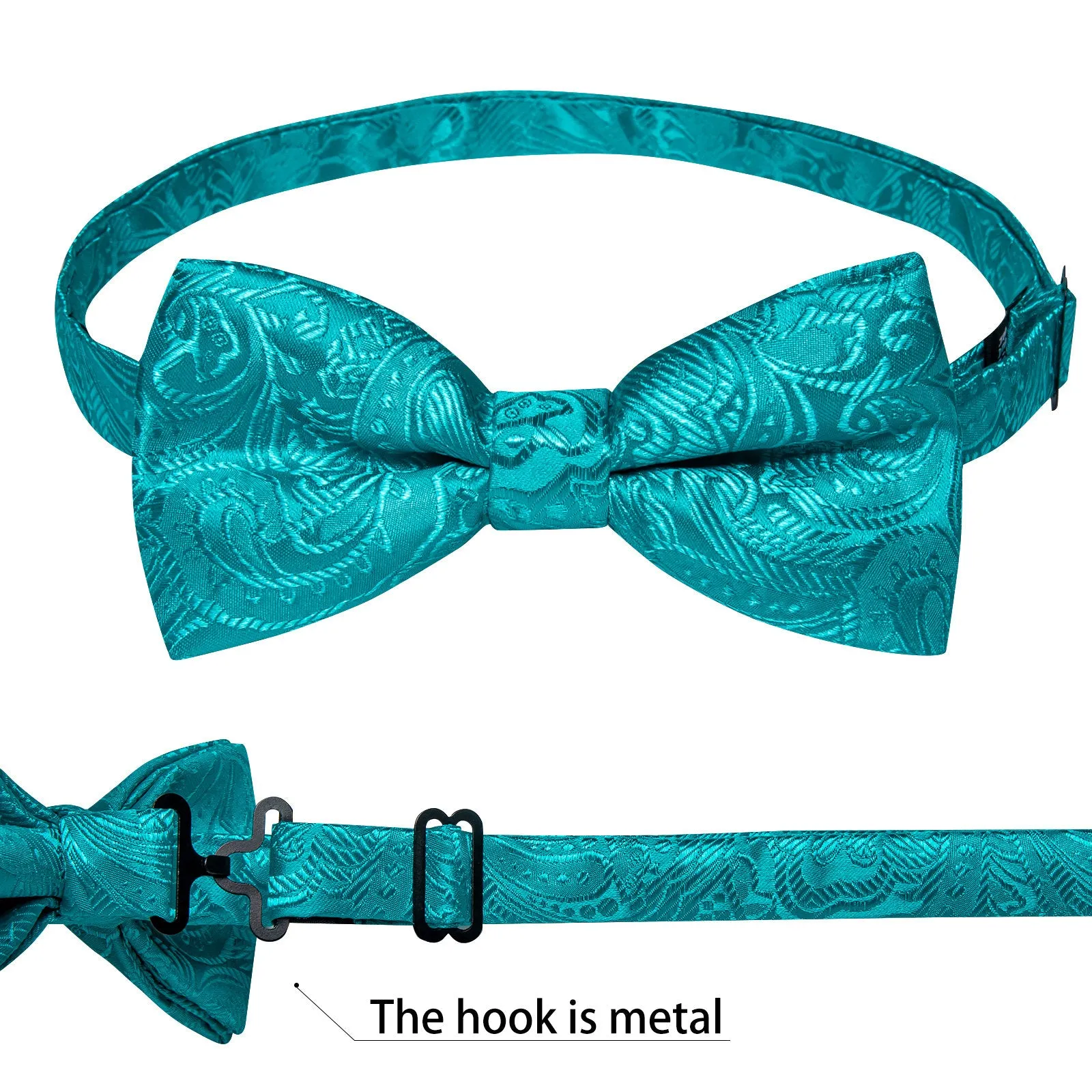 Ties2you Paisley Bow Tie Teal Tuxedo Pre-Tied Bowtie Hanky Cufflinks Set sold by Ties2You product image thumbnail 4