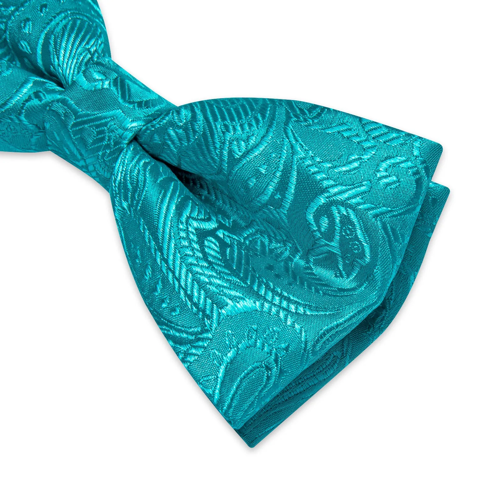 Ties2you Paisley Bow Tie Teal Tuxedo Pre-Tied Bowtie Hanky Cufflinks Set sold by Ties2You product image thumbnail 3