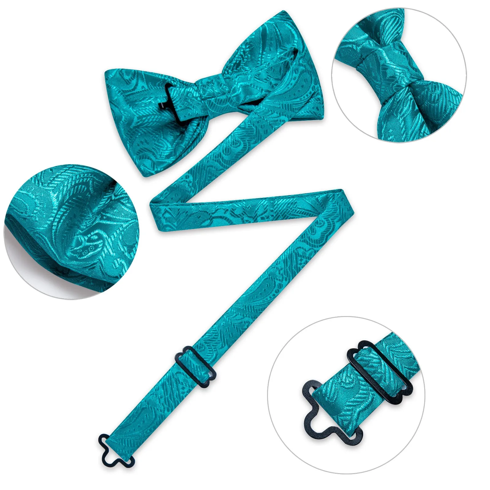Ties2you Paisley Bow Tie Teal Tuxedo Pre-Tied Bowtie Hanky Cufflinks Set sold by Ties2You product image thumbnail 5