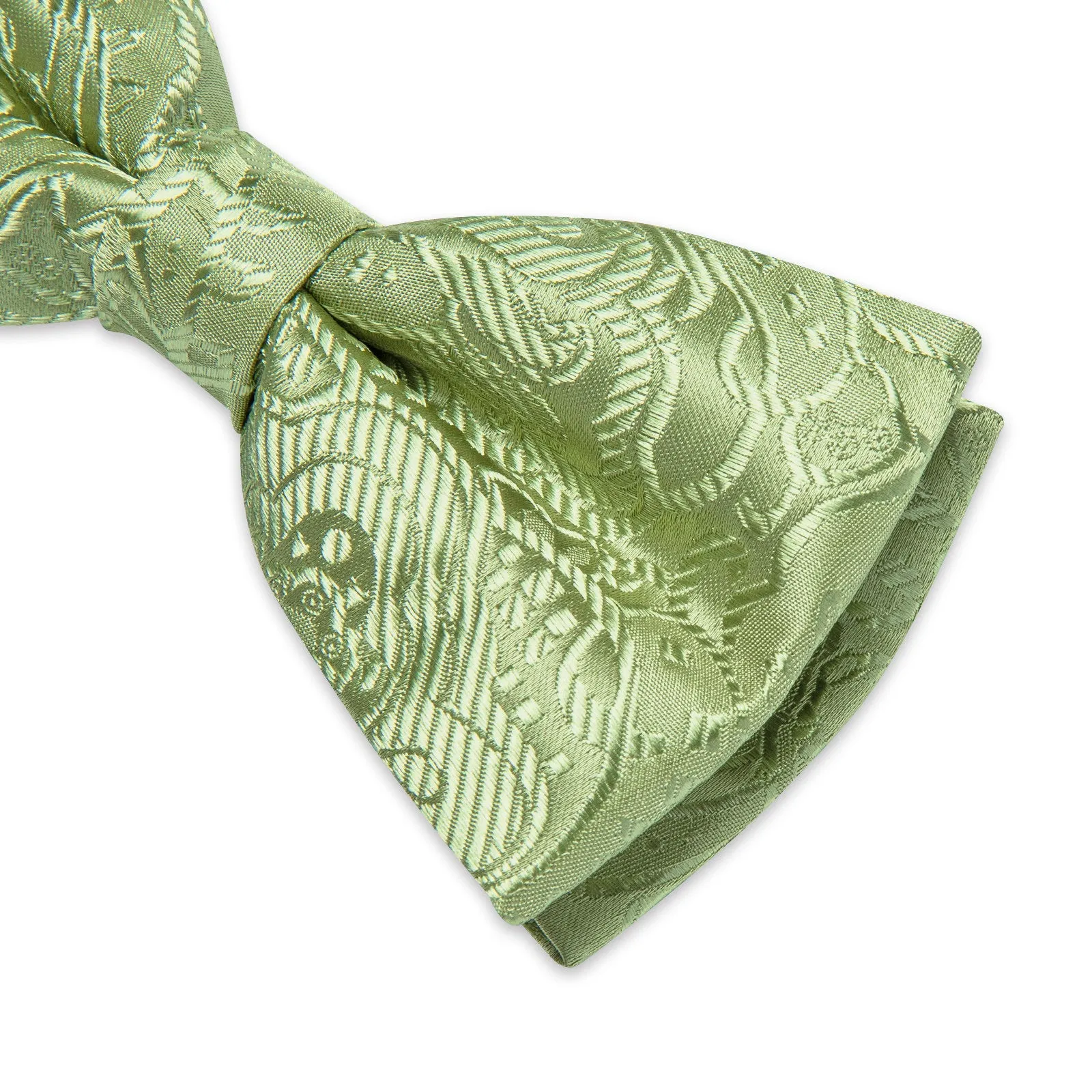 Ties2you Sage Green Bow Tie Pre-Tied Silk Bowtie Hanky Cufflinks Set sold by Ties2You product image thumbnail 3