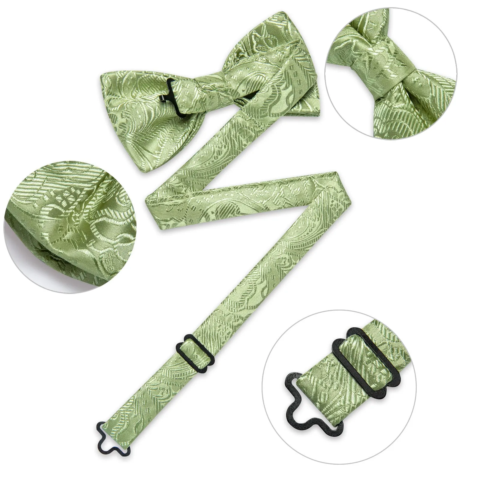 Ties2you Sage Green Bow Tie Pre-Tied Silk Bowtie Hanky Cufflinks Set sold by Ties2You product image thumbnail 4