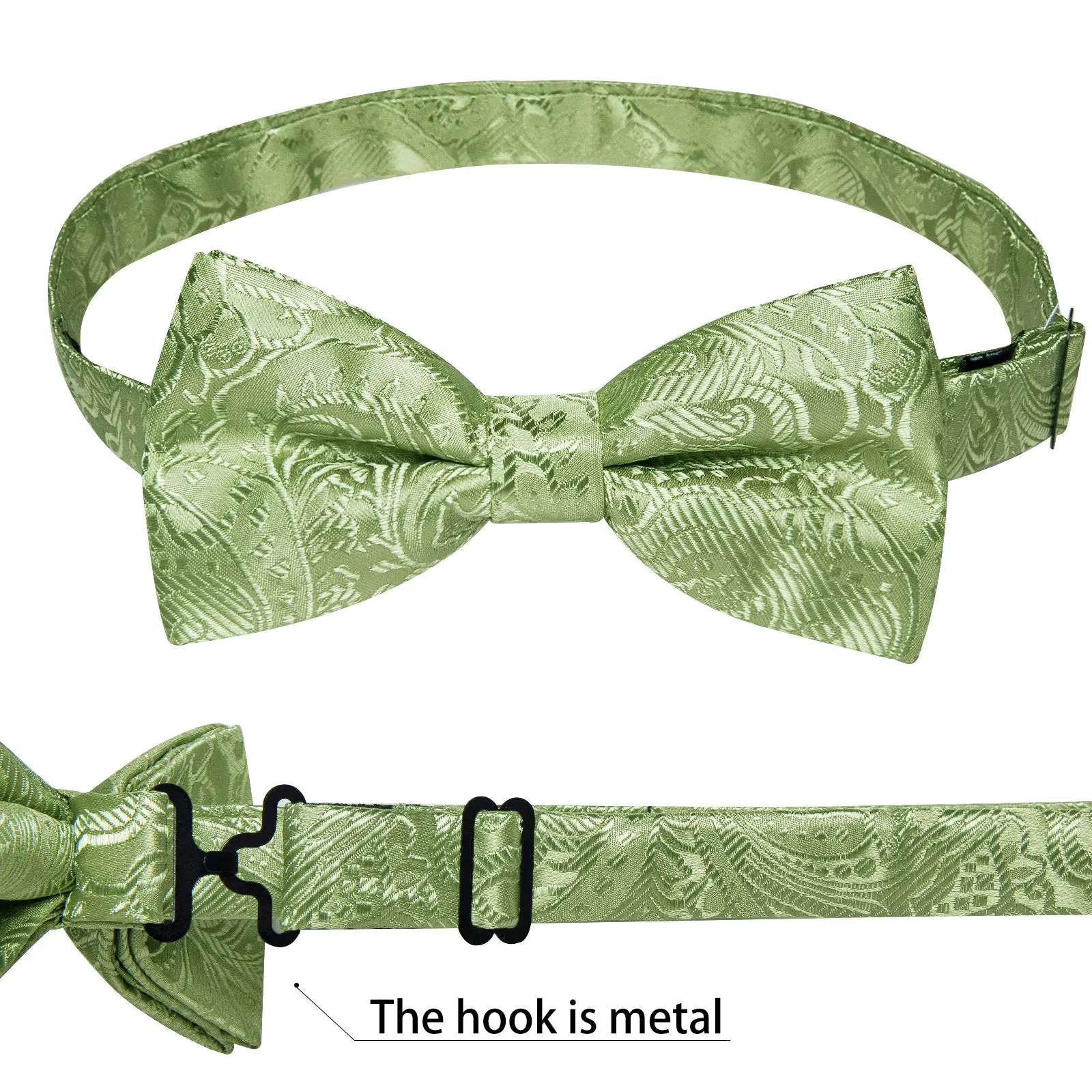 Ties2you Sage Green Bow Tie Pre-Tied Silk Bowtie Hanky Cufflinks Set sold by Ties2You product image thumbnail 5