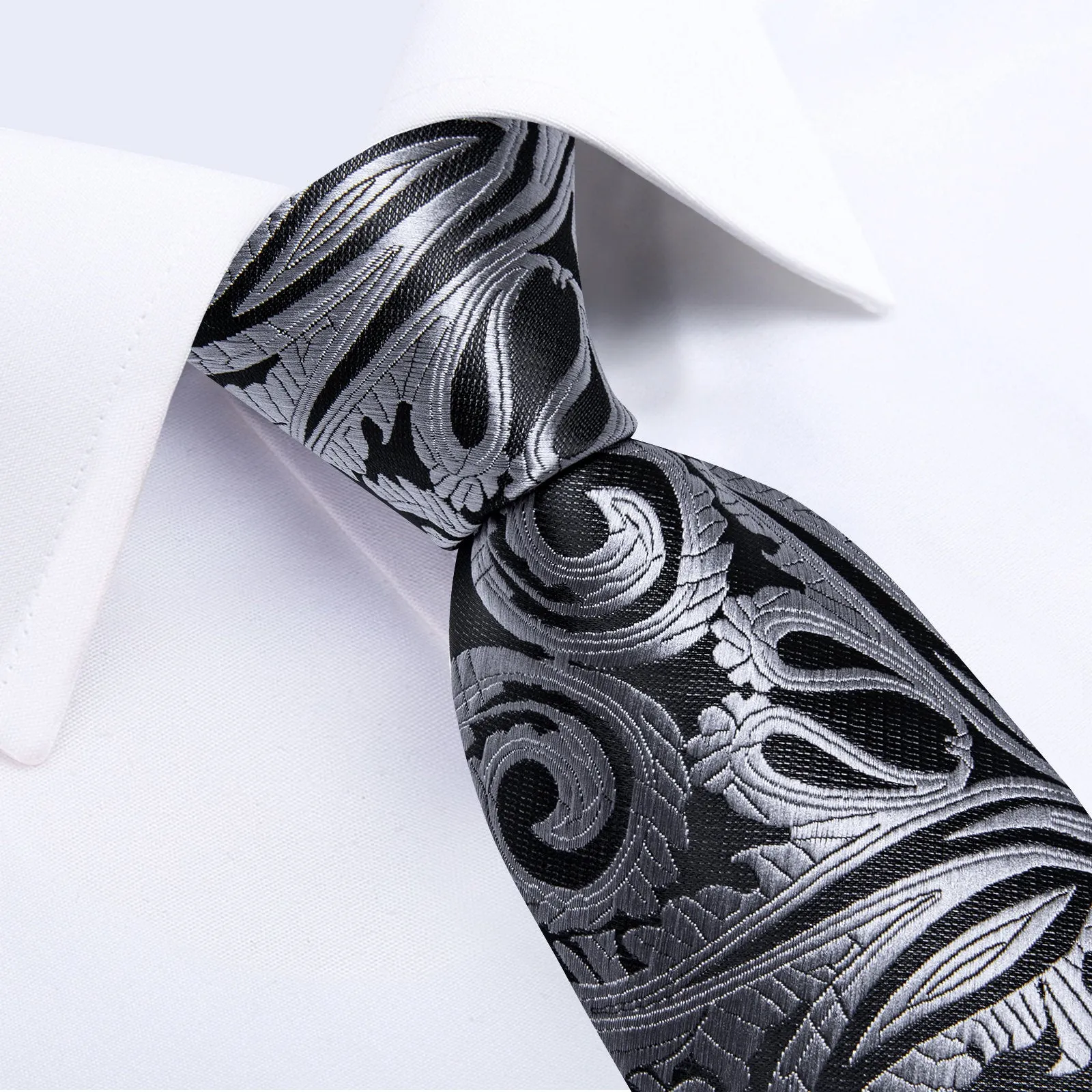 Ties2you Paisley Tie Grey Silk Necktie Handkerchief Cufflinks Set for Business sold by Ties2You product image thumbnail 3