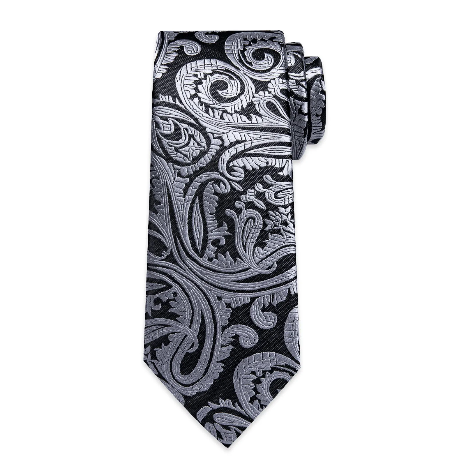 Ties2you Paisley Tie Grey Silk Necktie Handkerchief Cufflinks Set for Business sold by Ties2You product image thumbnail 5