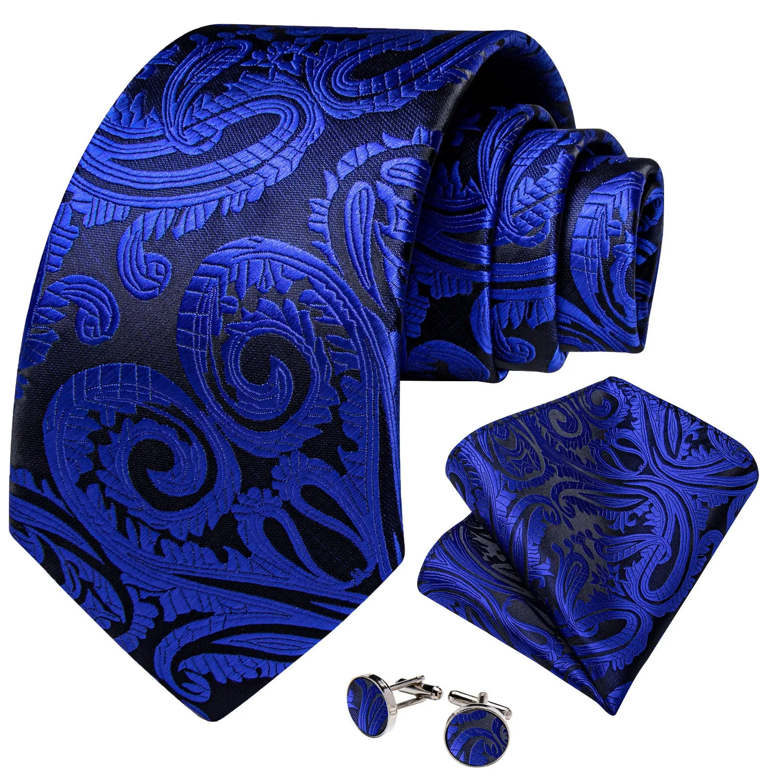 Ties2you Royal Blue Tie Paisley Formal Silk Necktie Handkerchief Cufflinks Set sold by Ties2You product image thumbnail 3