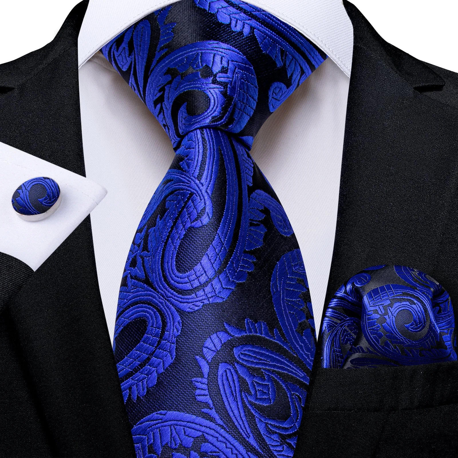 Ties2you Royal Blue Tie Paisley Formal Silk Necktie Handkerchief Cufflinks Set sold by Ties2You