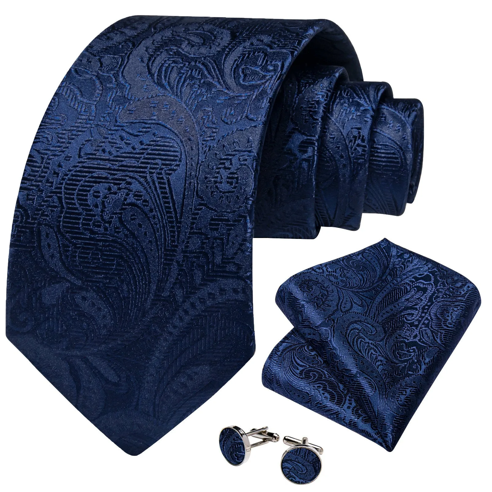 Ties2you Paisley Tie Navy Blue Formal Woven Necktie Handkerchief Cufflinks Set sold by Ties2You product image thumbnail 2