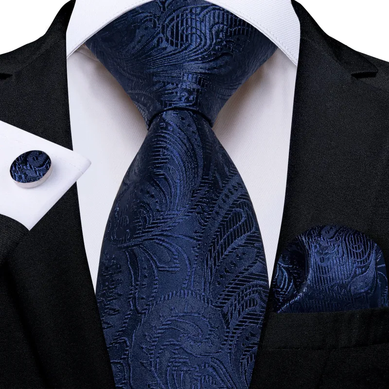 Ties2you Paisley Tie Navy Blue Formal Woven Necktie Handkerchief Cufflinks Set made by Ties2You