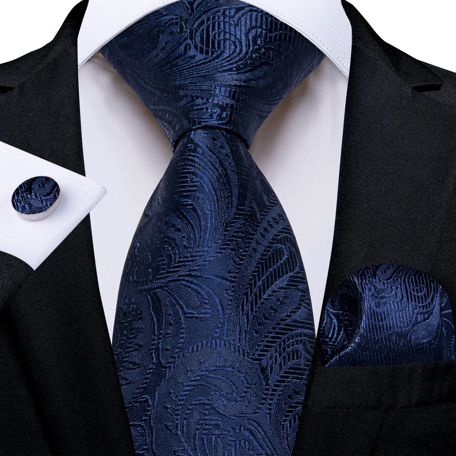 Ties2you Paisley Tie Navy Blue Formal Woven Necktie Handkerchief Cufflinks Set sold by Ties2You