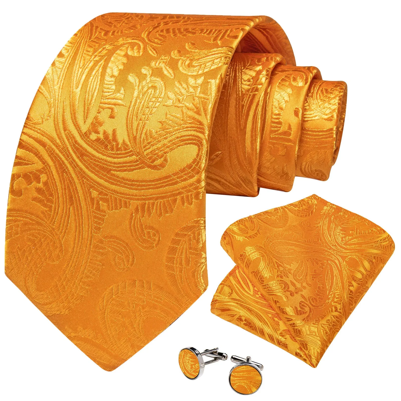 Ties2you Orange Necktie for Men Paisley Formal Tie Pocket Square Cufflinks Set sold by Ties2You product image thumbnail 2