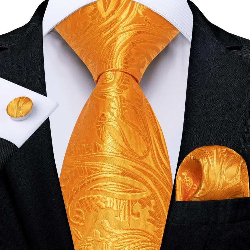 Ties2you Orange Necktie for Men Paisley Formal Tie Pocket Square Cufflinks Set made by Ties2You