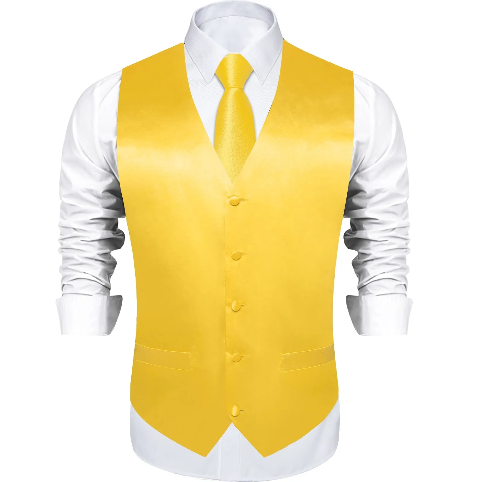 Ties2you Yellow Suit Vest for Men Solid Satin Silk Hanky Tie Cufflinks Set Wedding Party sold by Ties2You product image thumbnail 3