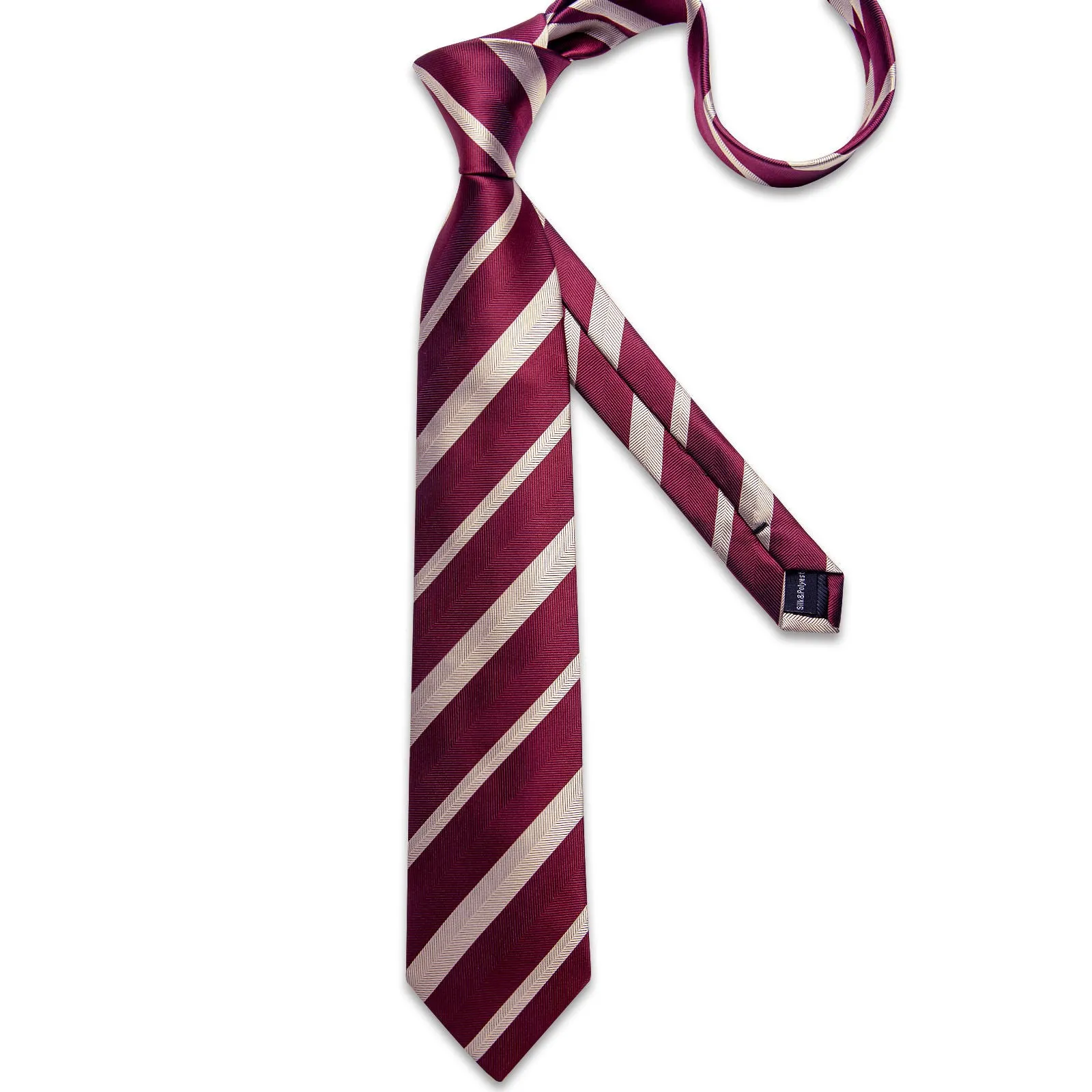 Ties2you Maroon Necktie Striped Business Silk Tie Pocket Square Cufflinks Set sold by Ties2You product image thumbnail 4