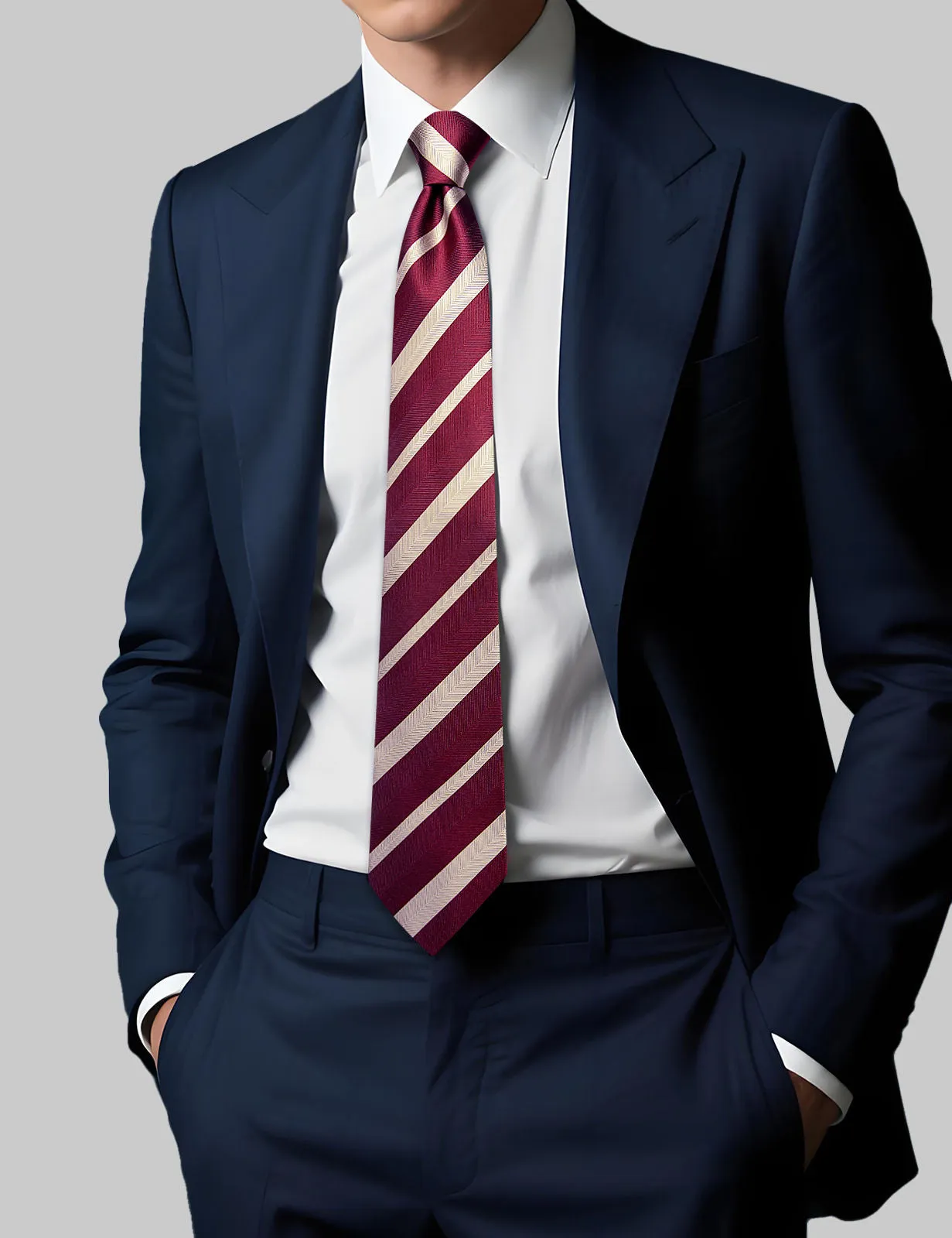 Ties2you Maroon Necktie Striped Business Silk Tie Pocket Square Cufflinks Set sold by Ties2You product image thumbnail 2