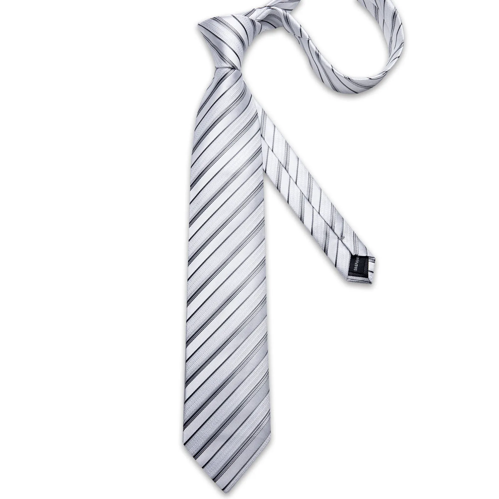Ties2you Striped White Necktie for Men Business Tie Pocket Square Cufflinks Set sold by Ties2You product image thumbnail 4