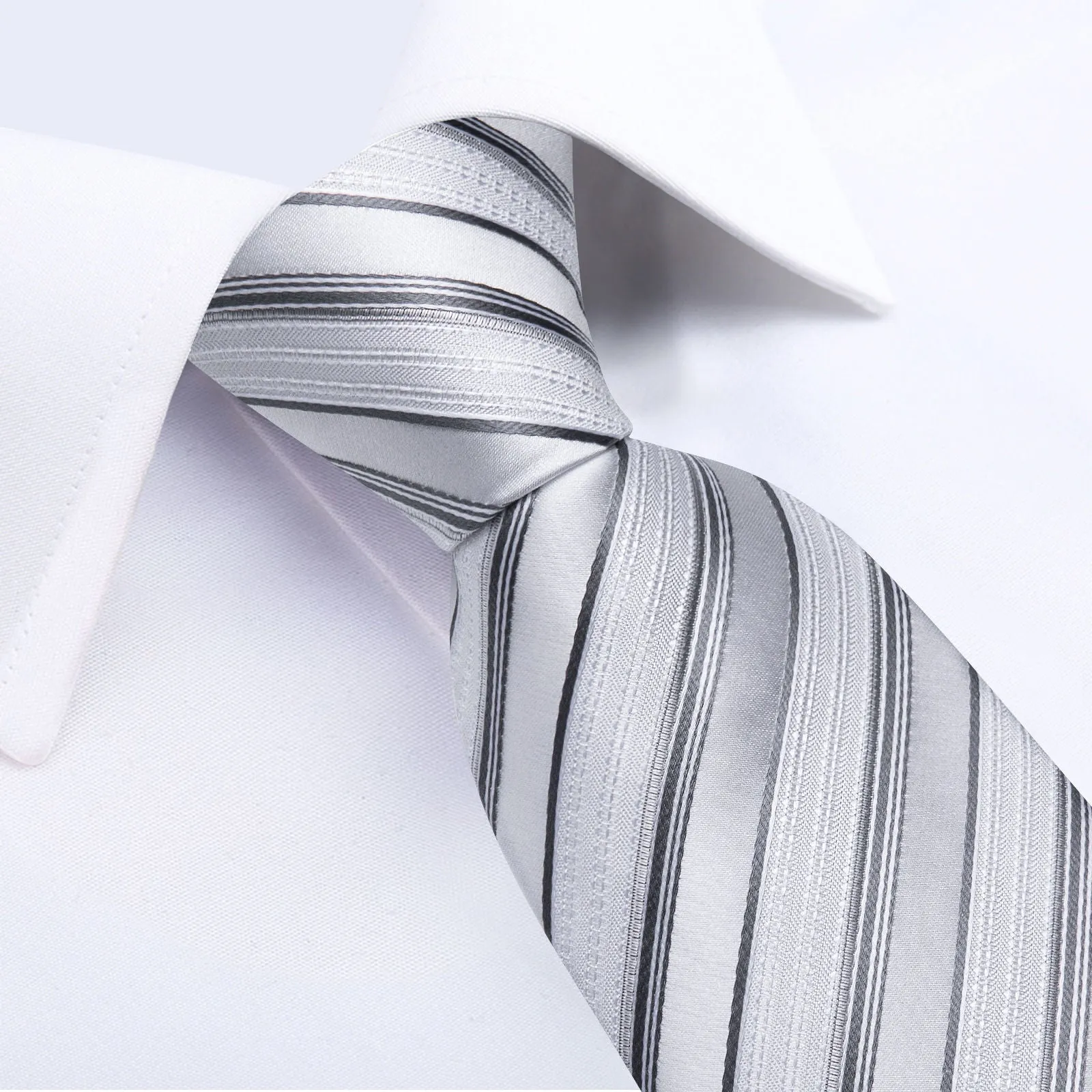 Ties2you Striped White Necktie for Men Business Tie Pocket Square Cufflinks Set sold by Ties2You product image thumbnail 5