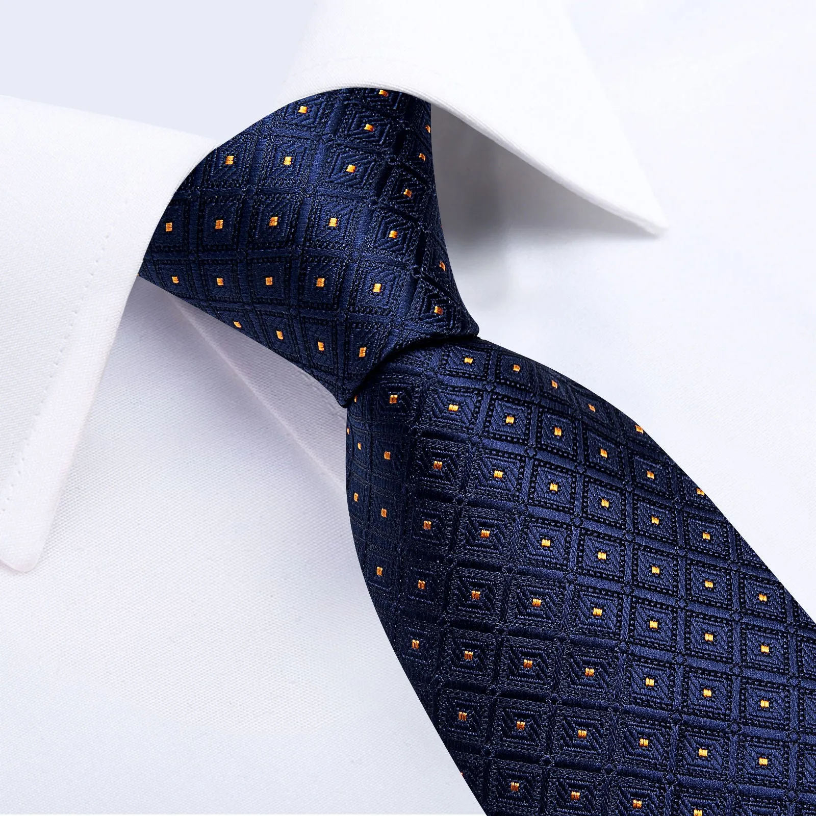 Ties2you Mens Navy Blue Necktie Plaid Formal Tie Handkerchief Cufflinks Set for Business sold by Ties2You product image thumbnail 5
