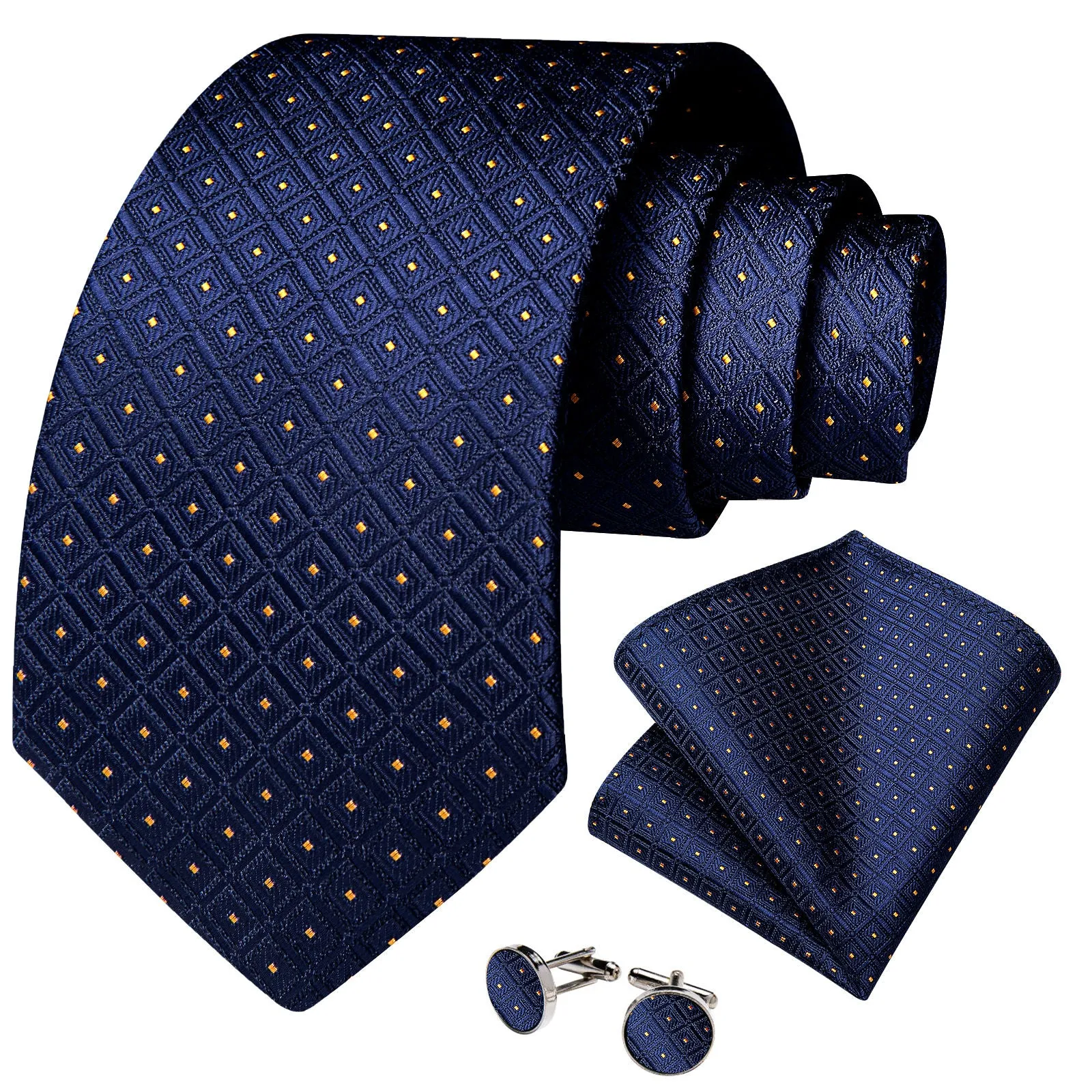 Ties2you Mens Navy Blue Necktie Plaid Formal Tie Handkerchief Cufflinks Set for Business sold by Ties2You product image thumbnail 3