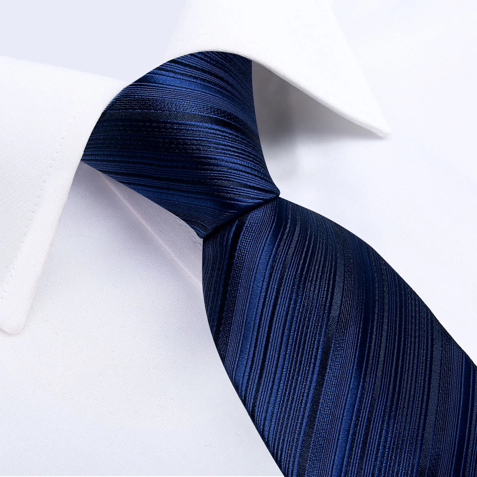 Ties2you Mens Navy Blue Necktie Striped Business Silk Tie Handkerchief Cufflinks Set sold by Ties2You product image thumbnail 5