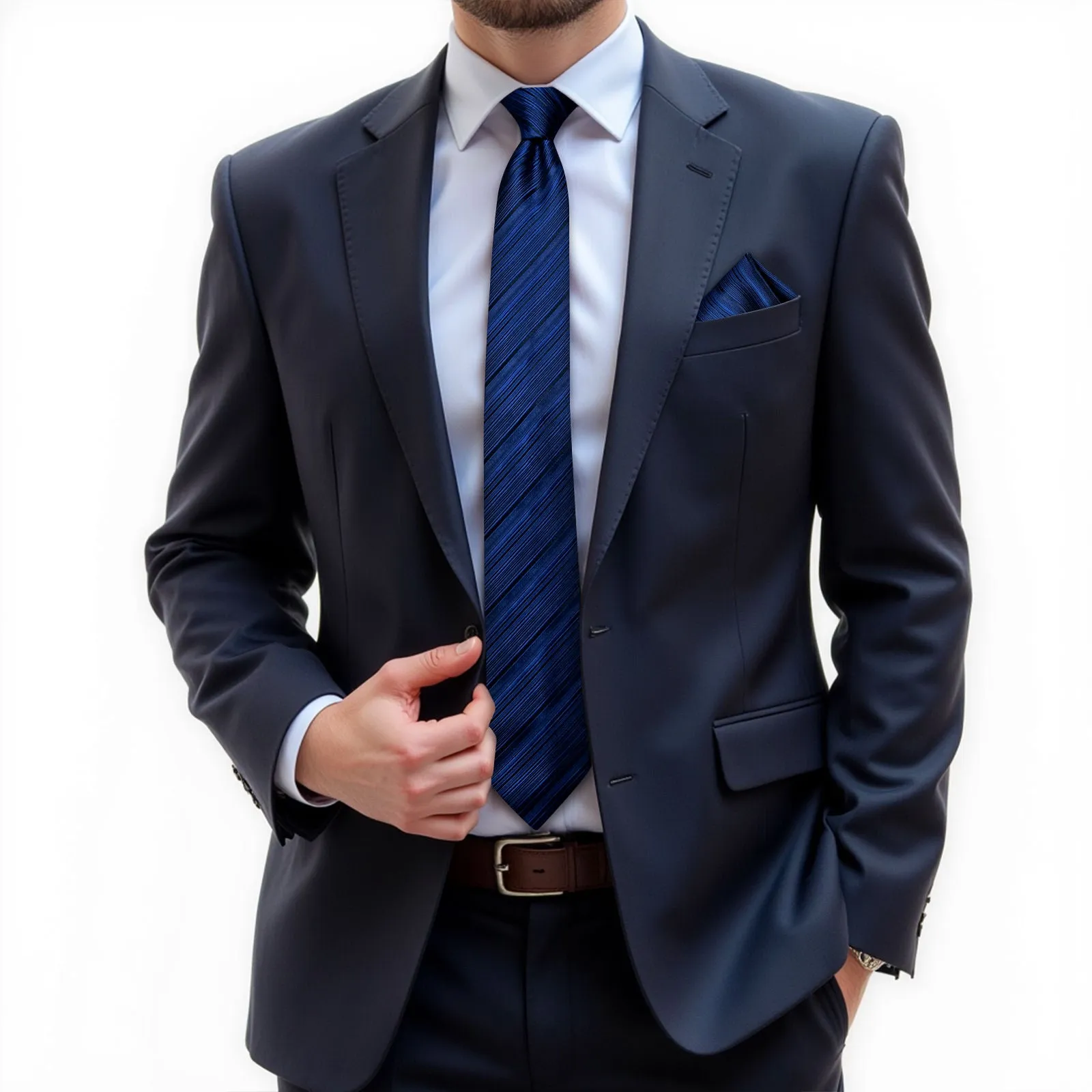 Ties2you Mens Navy Blue Necktie Striped Business Silk Tie Handkerchief Cufflinks Set sold by Ties2You product image thumbnail 2