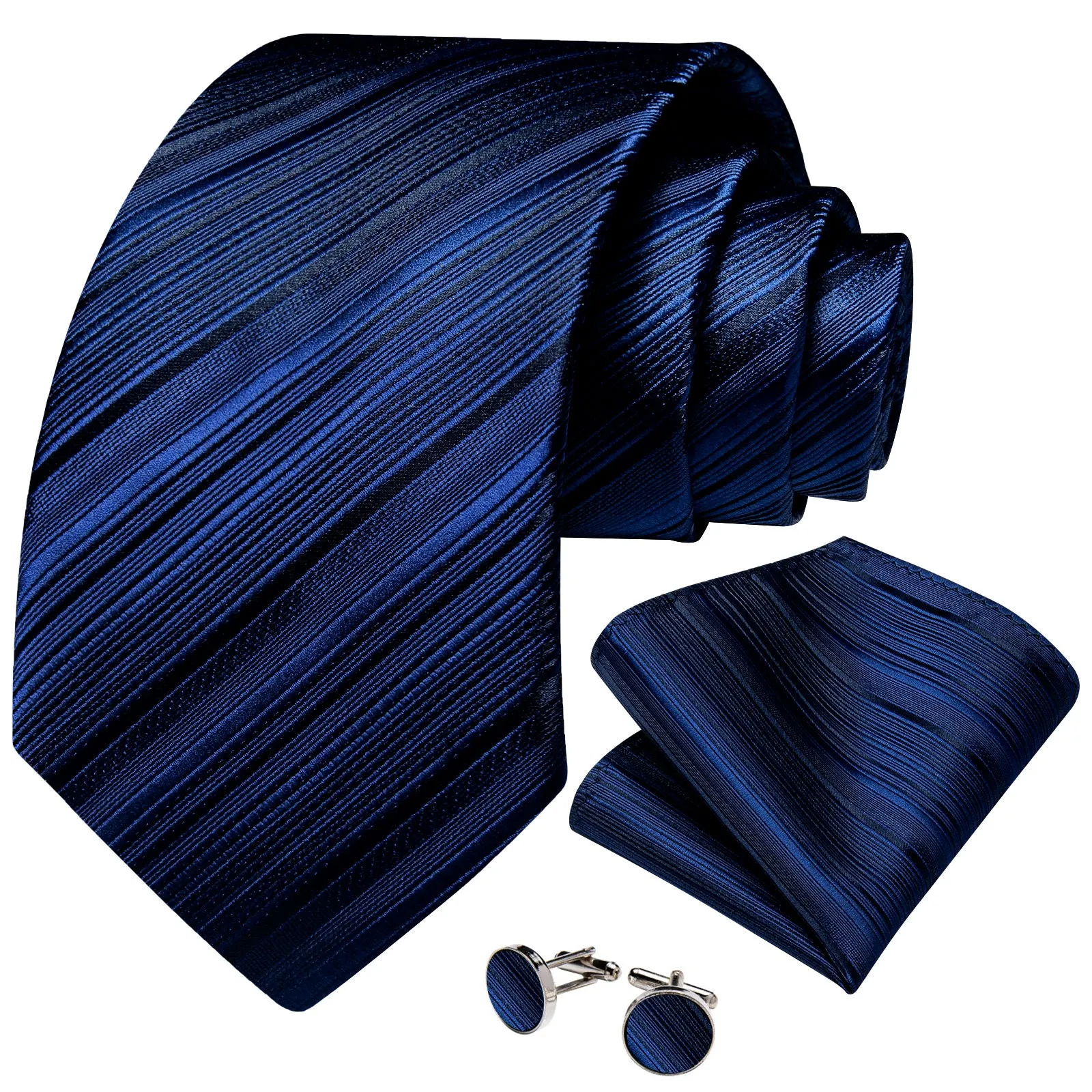 Ties2you Mens Navy Blue Necktie Striped Business Silk Tie Handkerchief Cufflinks Set sold by Ties2You product image thumbnail 3