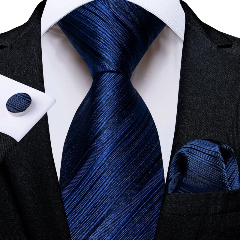 Ties2you Mens Navy Blue Necktie Striped Business Silk Tie Handkerchief Cufflinks Set made by Ties2You