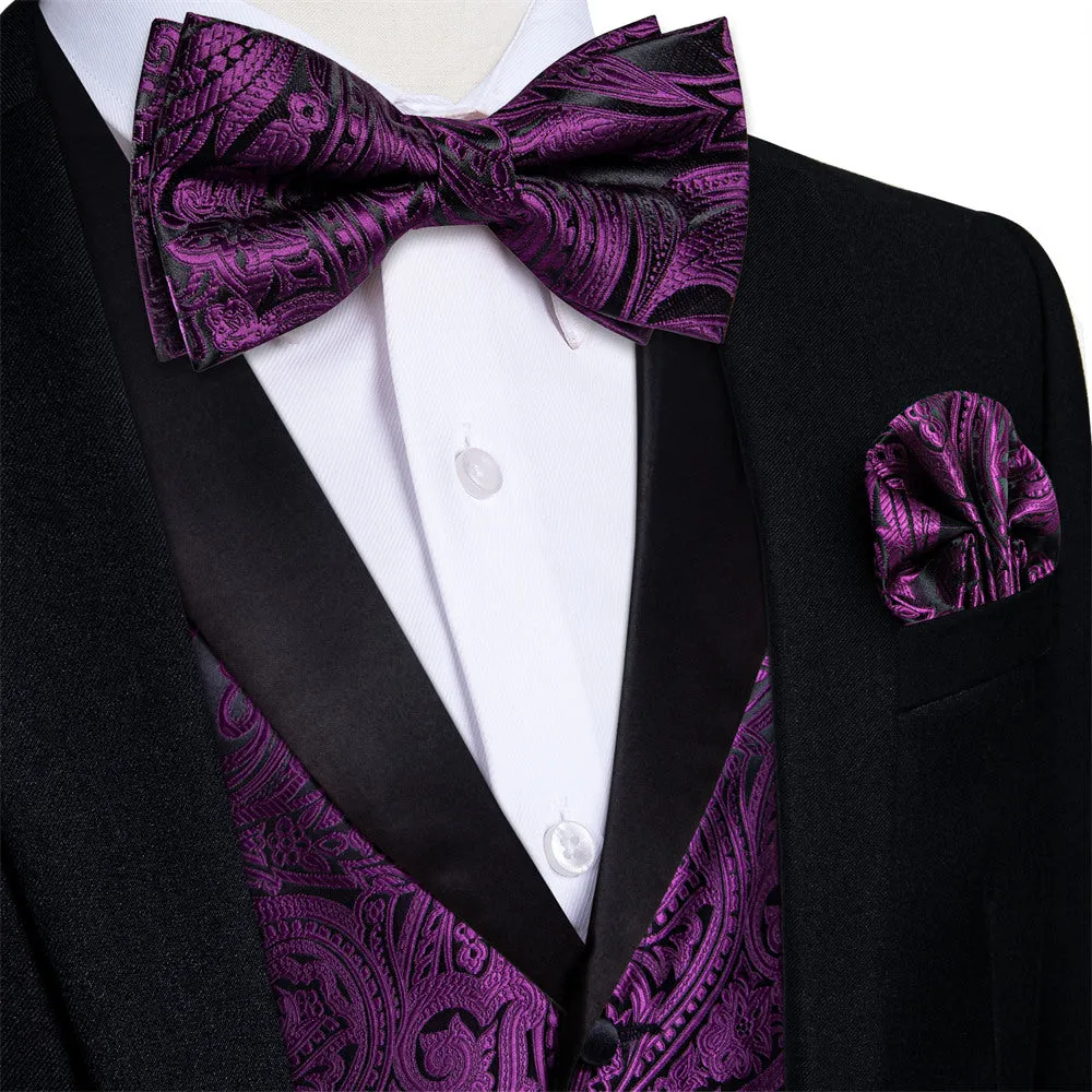 Ties2you Men's Purple Paisley Vest Bow Tie Set Collar Silk Waistcoat Hanky Cufflinks sold by Ties2You product image thumbnail 2