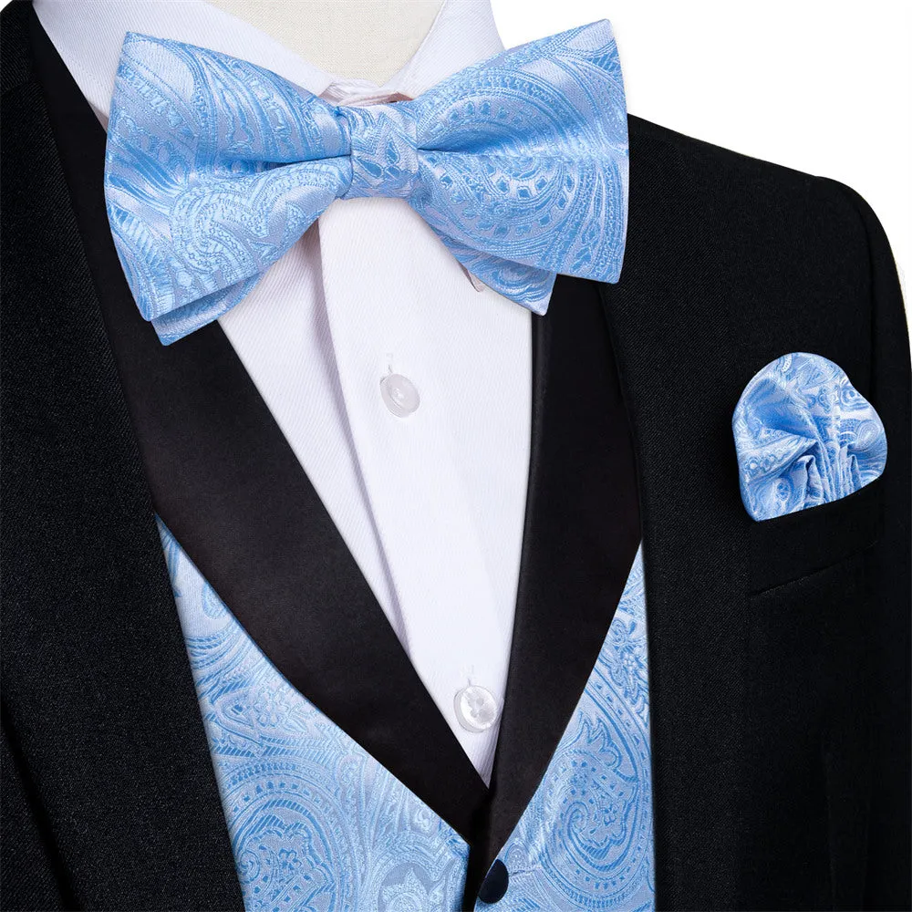 Ties2you Sky Blue Paisley Vest Mens Collar Silk Dress Waistcoat Pocket Square Cufflinks Tie Set sold by Ties2You product image thumbnail 2