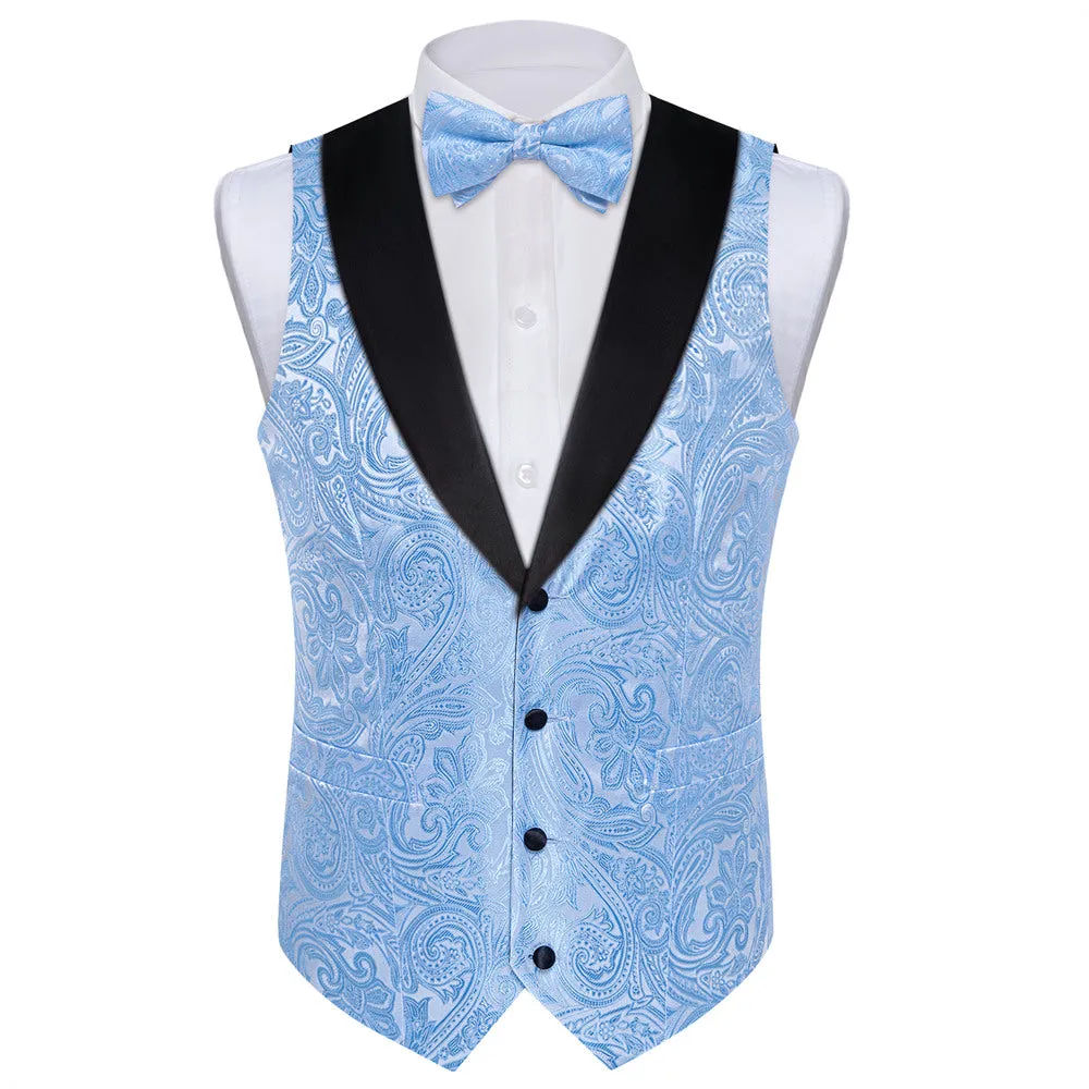 Ties2you Sky Blue Paisley Vest Mens Collar Silk Dress Waistcoat Pocket Square Cufflinks Tie Set sold by Ties2You product image thumbnail 4