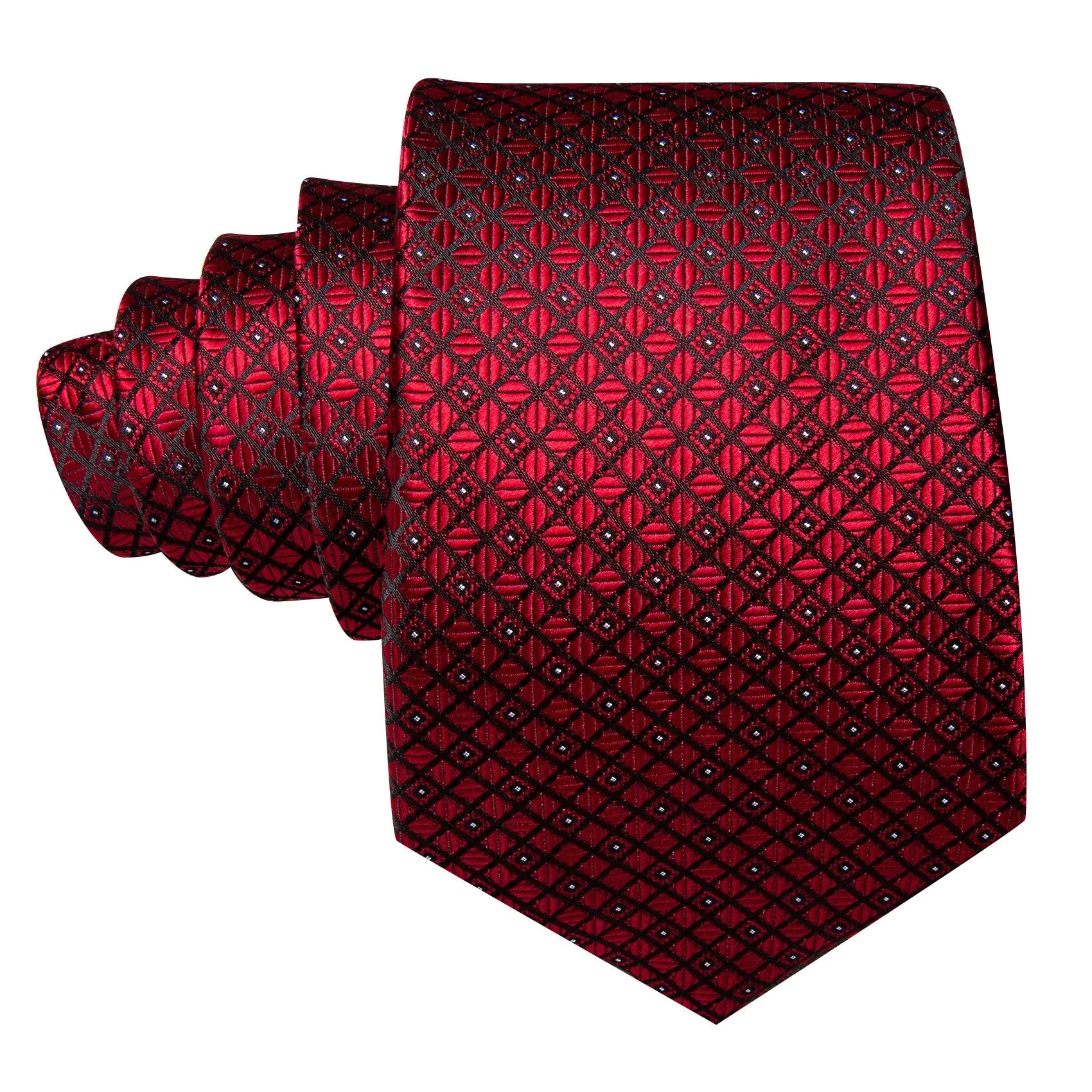 Ties2you Burgundy Red Plaid Men's Silk Jacquard Necktie Pocket Square Cufflinks Set Formal sold by Ties2You product image thumbnail 4