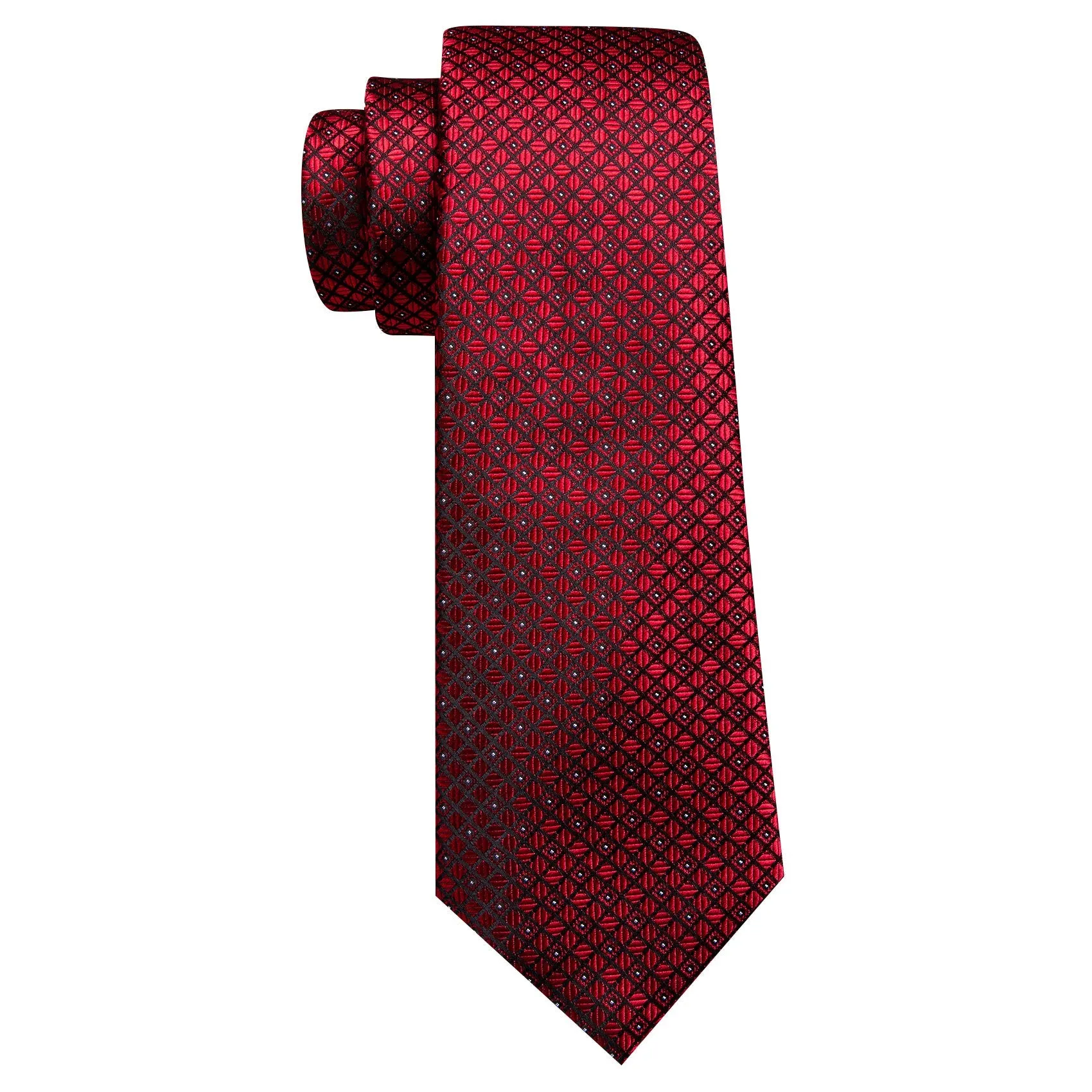 Ties2you Burgundy Red Plaid Men's Silk Jacquard Necktie Pocket Square Cufflinks Set Formal sold by Ties2You product image thumbnail 5