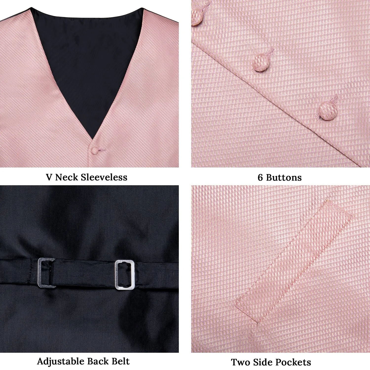 Ties2you Rose Pink Wedding Vest Jacquard Silk Men's Waistcoat Necktie Bow Tie Handkerchief Cufflinks Set 5PC sold by Ties2You product image thumbnail 5