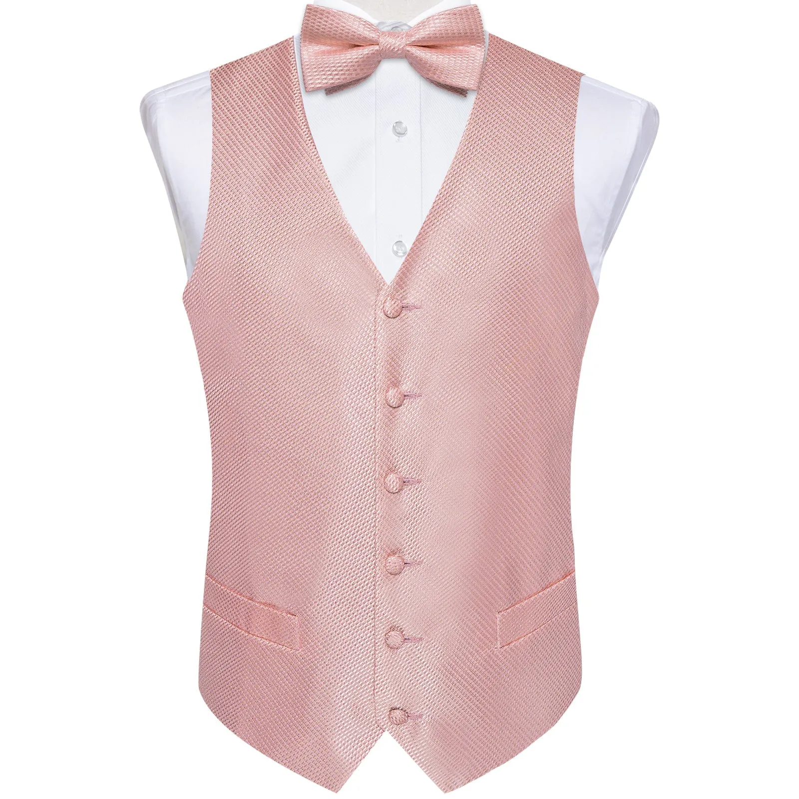 Ties2you Rose Pink Wedding Vest Jacquard Silk Men's Waistcoat Necktie Bow Tie Handkerchief Cufflinks Set 5PC sold by Ties2You product image thumbnail 2