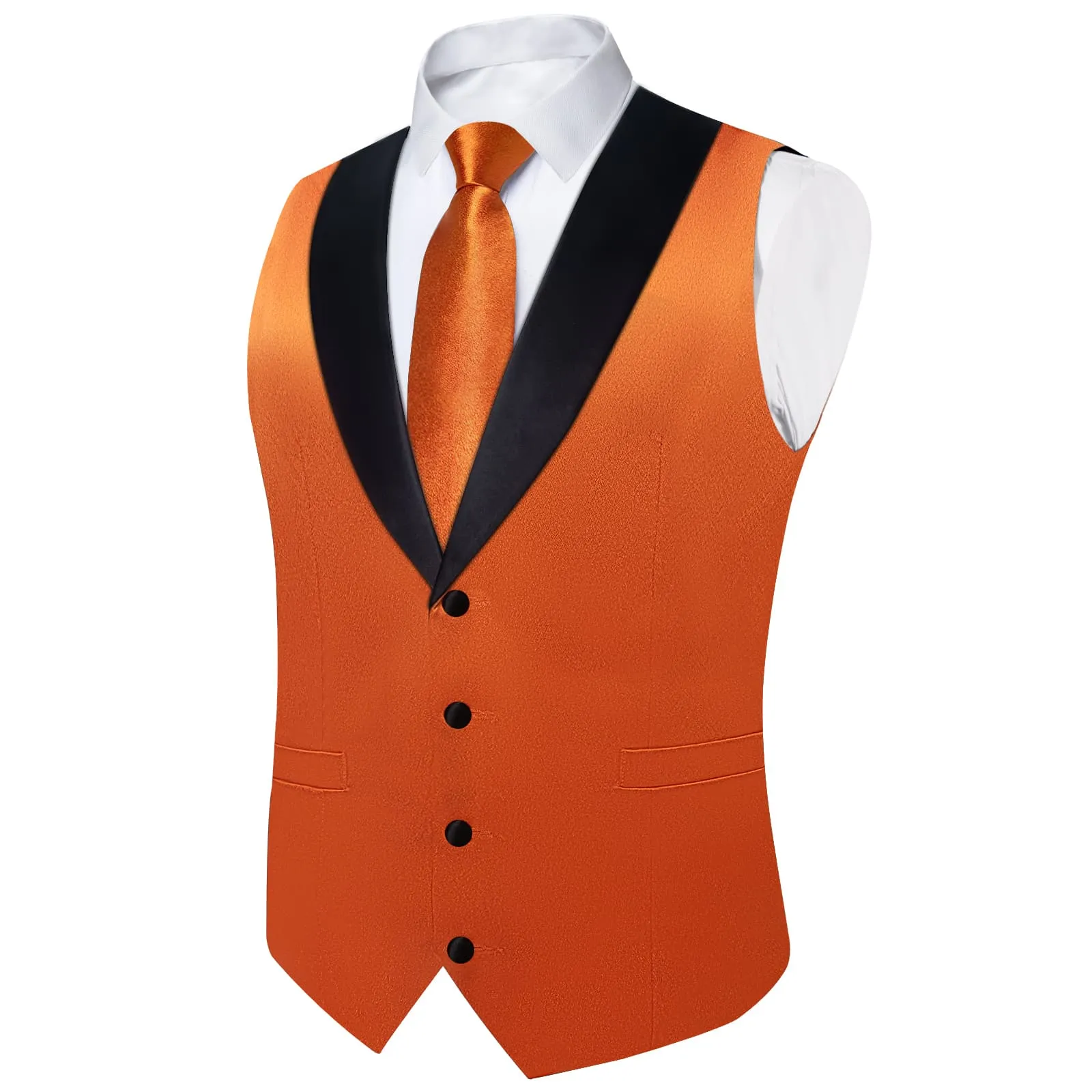 Ties2you Burnt Orange Suit Vest Mens Solid Shawl Collar Formal Satin Waistcoat Tie Hanky Cufflinks Set sold by Ties2You product image thumbnail 5