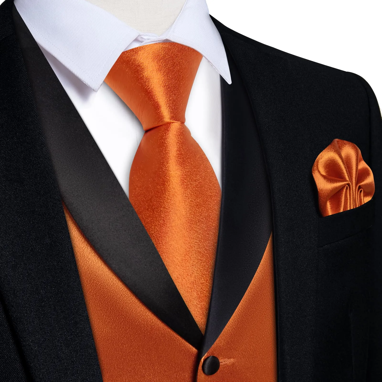 Ties2you Burnt Orange Suit Vest Mens Solid Shawl Collar Formal Satin Waistcoat Tie Hanky Cufflinks Set sold by Ties2You