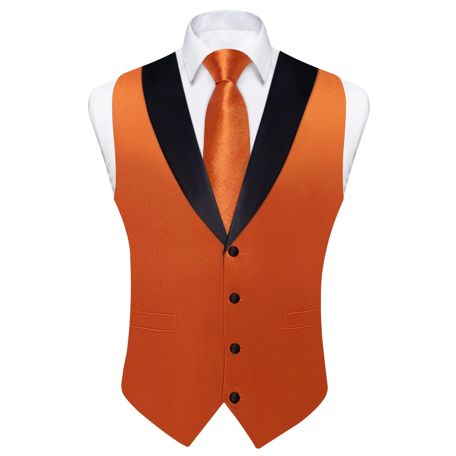 Ties2you Burnt Orange Suit Vest Mens Solid Shawl Collar Formal Satin Waistcoat Tie Hanky Cufflinks Set sold by Ties2You product image thumbnail 4