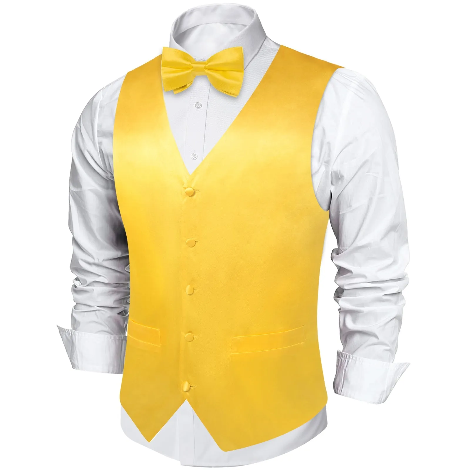 Ties2you Men's Yellow Dress Vest Solid Satin Silk Pocket Square Cufflinks Bow Tie Set sold by Ties2You product image thumbnail 2